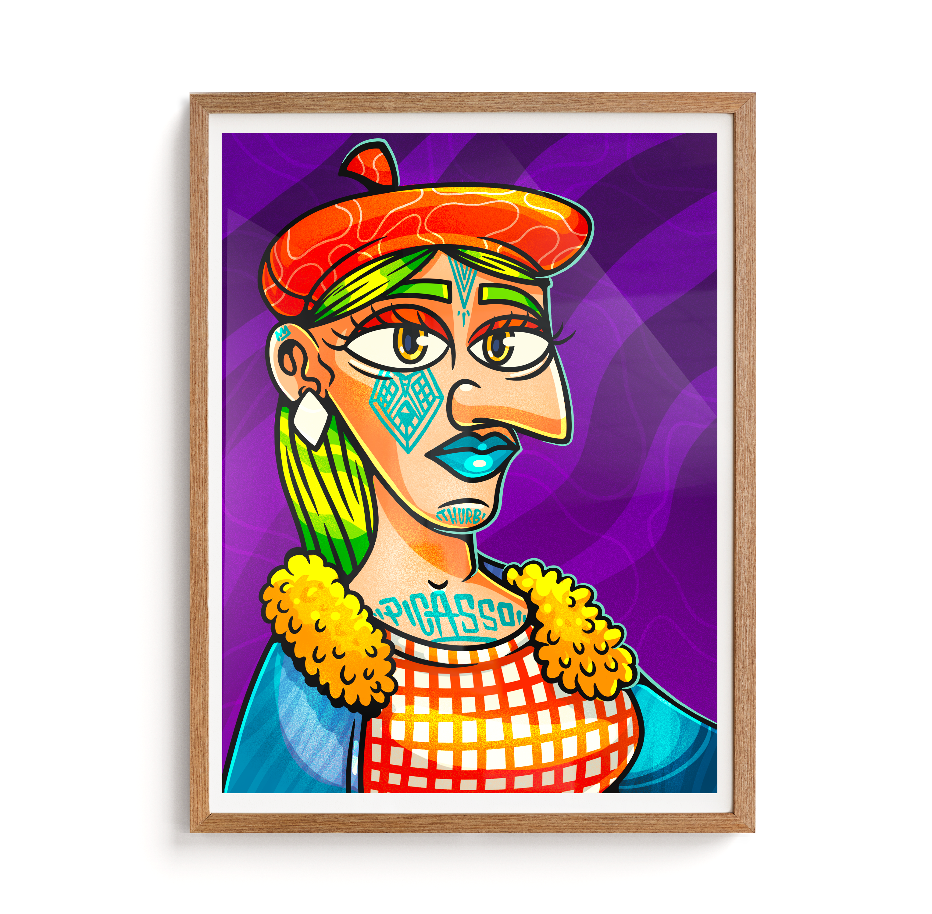FEMME AU BÉRET ET À LA ROBE QUADRILLÉE